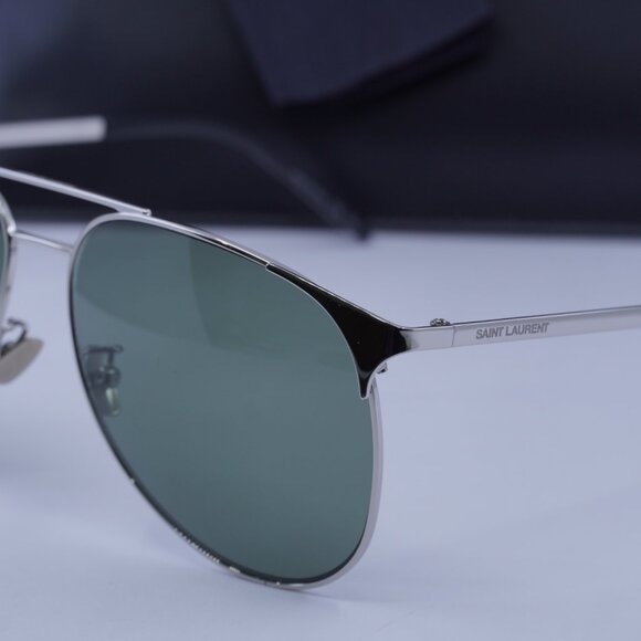 Saint Laurent SL279 004 Aviator Sunglasses - Silver/Green - Picture 2 of 9